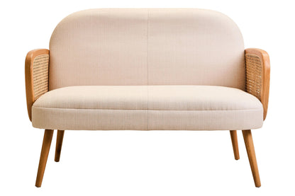 Stirling Ivory Fabric and Cane 2 Seat Sofa with Elm Wood Legs