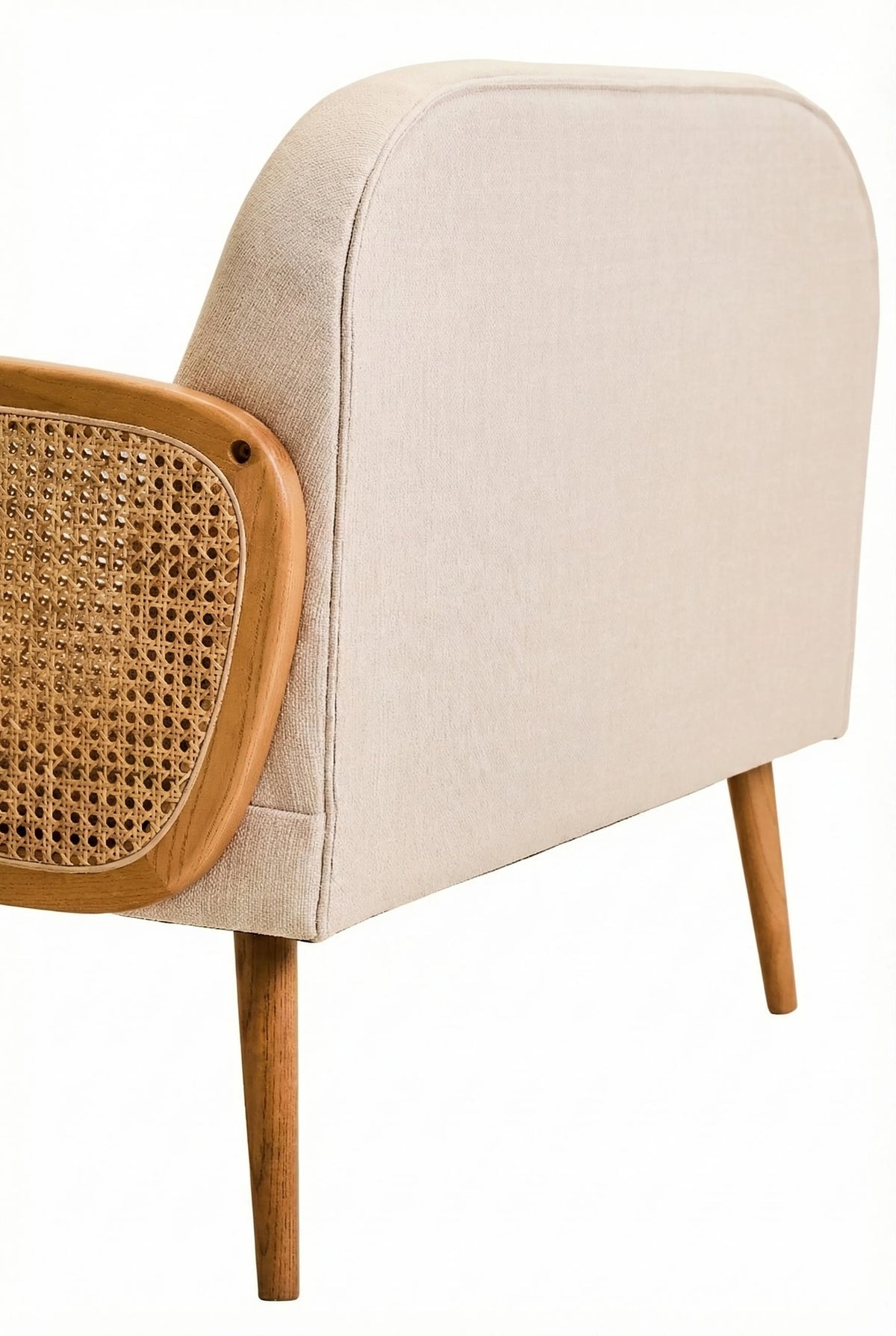 Stirling Ivory Fabric and Cane 2 Seat Sofa with Elm Wood Legs