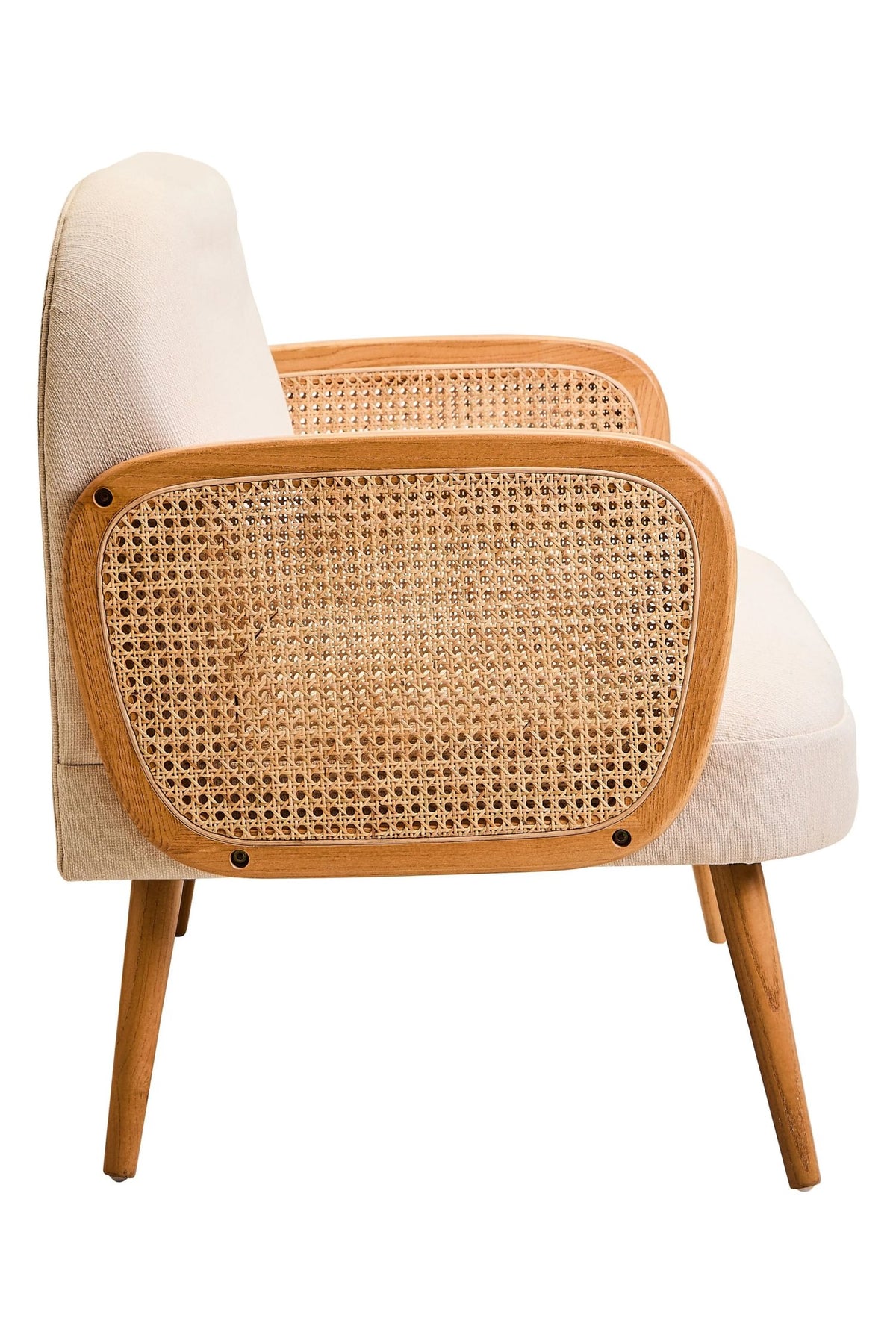 Stirling Ivory Fabric and Cane 2 Seat Sofa with Elm Wood Legs