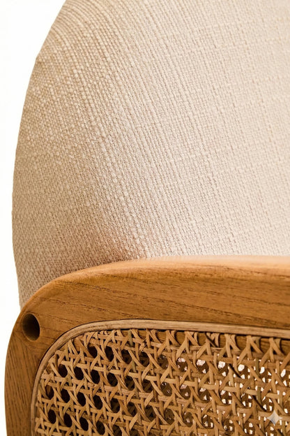 Stirling Ivory Fabric and Cane 2 Seat Sofa with Elm Wood Legs