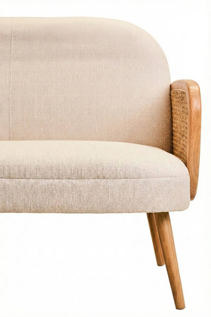 Stirling Ivory Fabric and Cane 2 Seat Sofa with Elm Wood Legs
