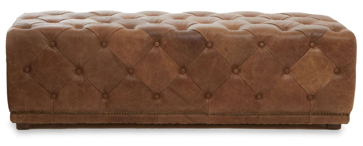 Harrogate Brown Leather Rectangle Chesterfield Ottoman