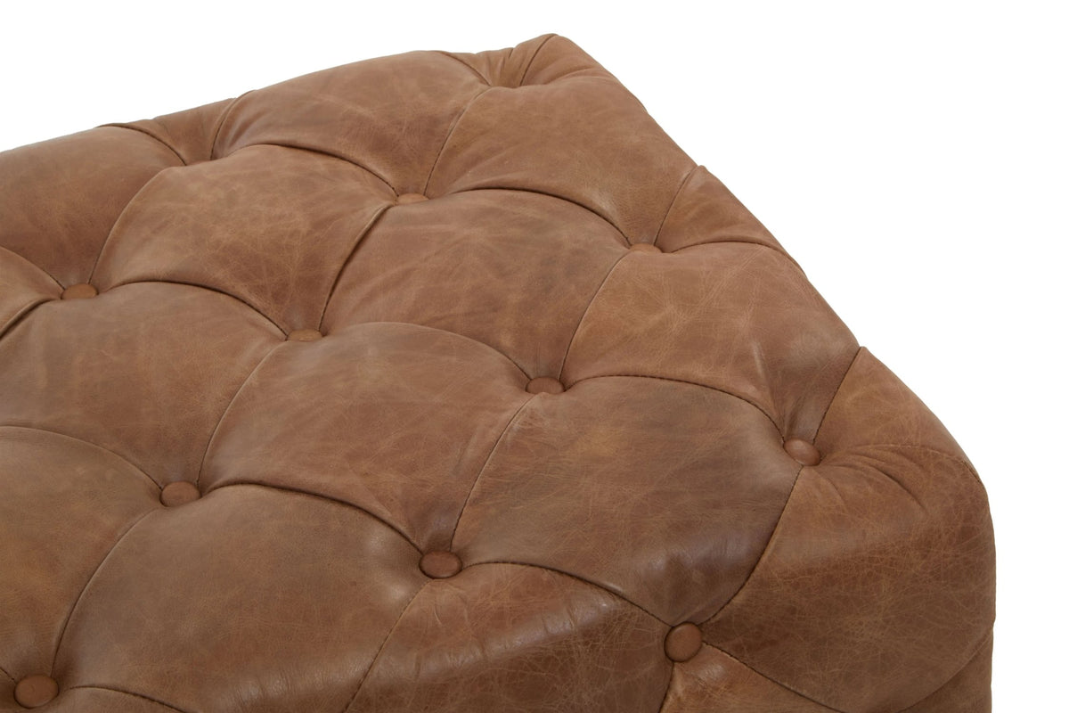 Harrogate Brown Leather Rectangle Chesterfield Ottoman