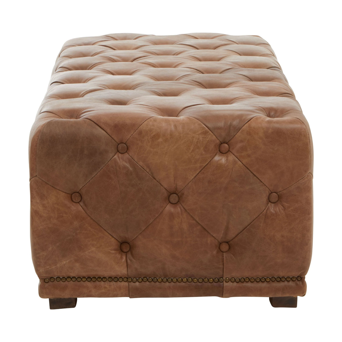 Harrogate Brown Leather Rectangle Chesterfield Ottoman