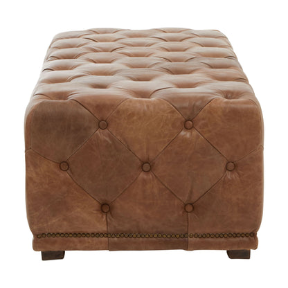 Harrogate Brown Leather Rectangle Chesterfield Ottoman