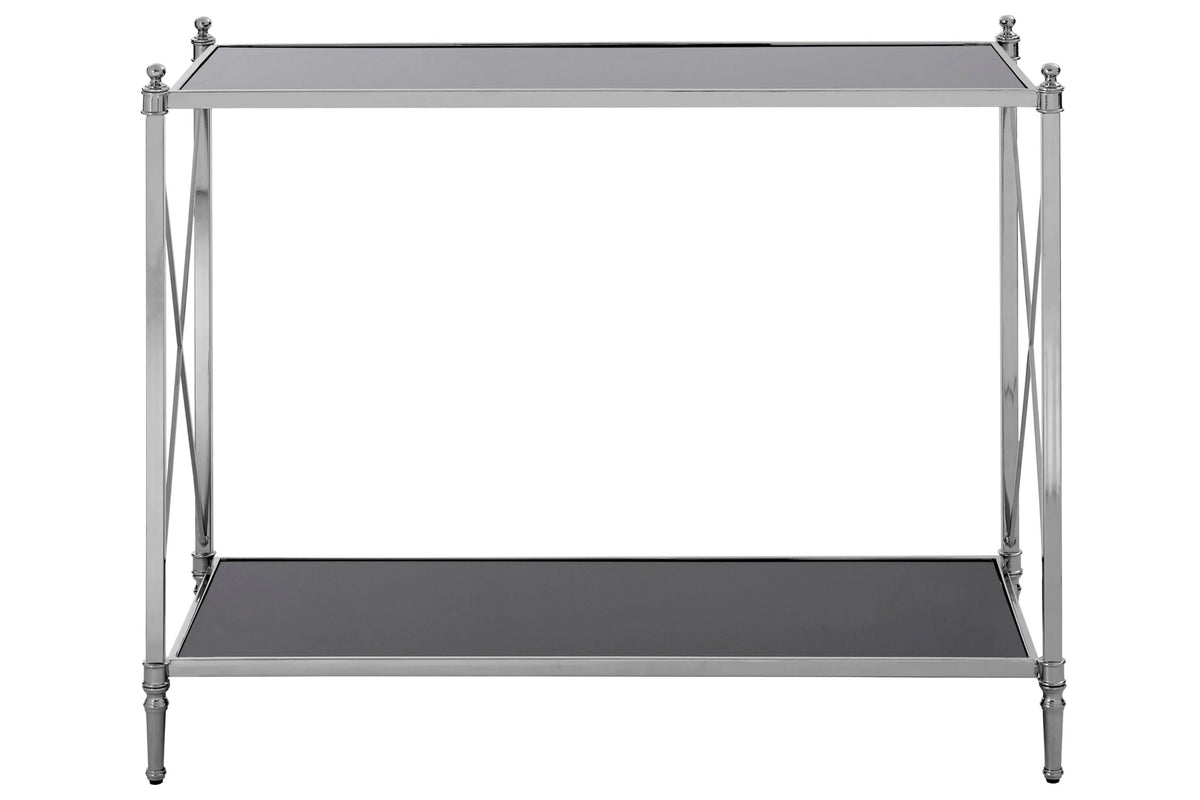 Brighton Black Glass and Nickel Finish Console Table