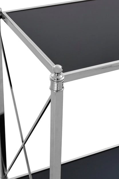 Brighton Black Glass and Nickel Finish Console Table