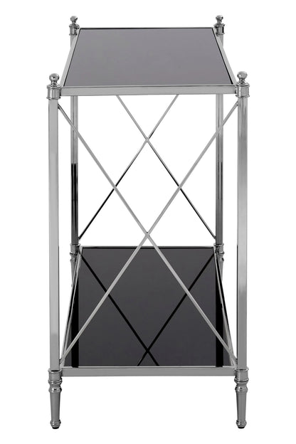 Brighton Black Glass and Nickel Finish Console Table