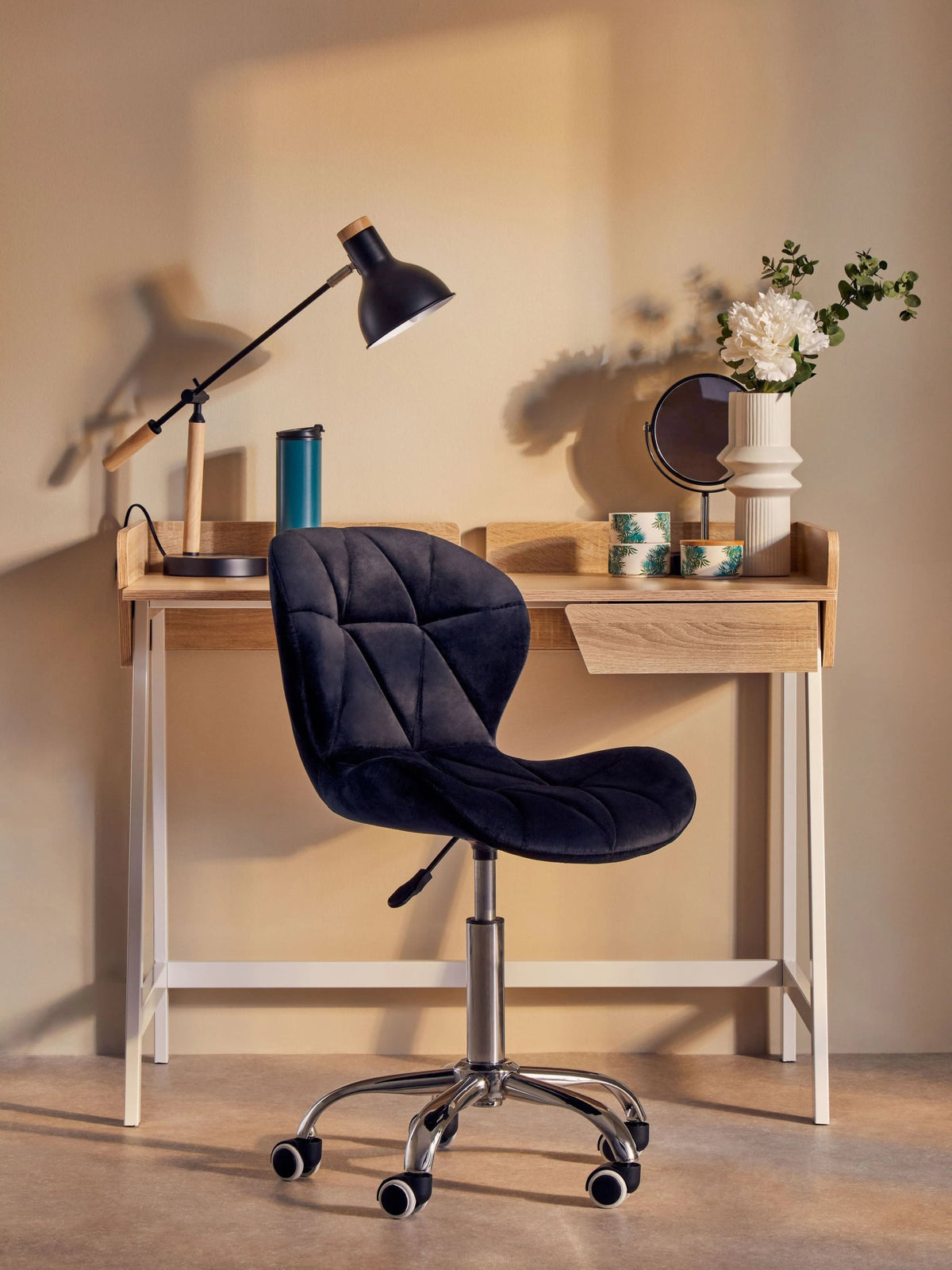 Corfe Velvet Quilted Home Office Chair 