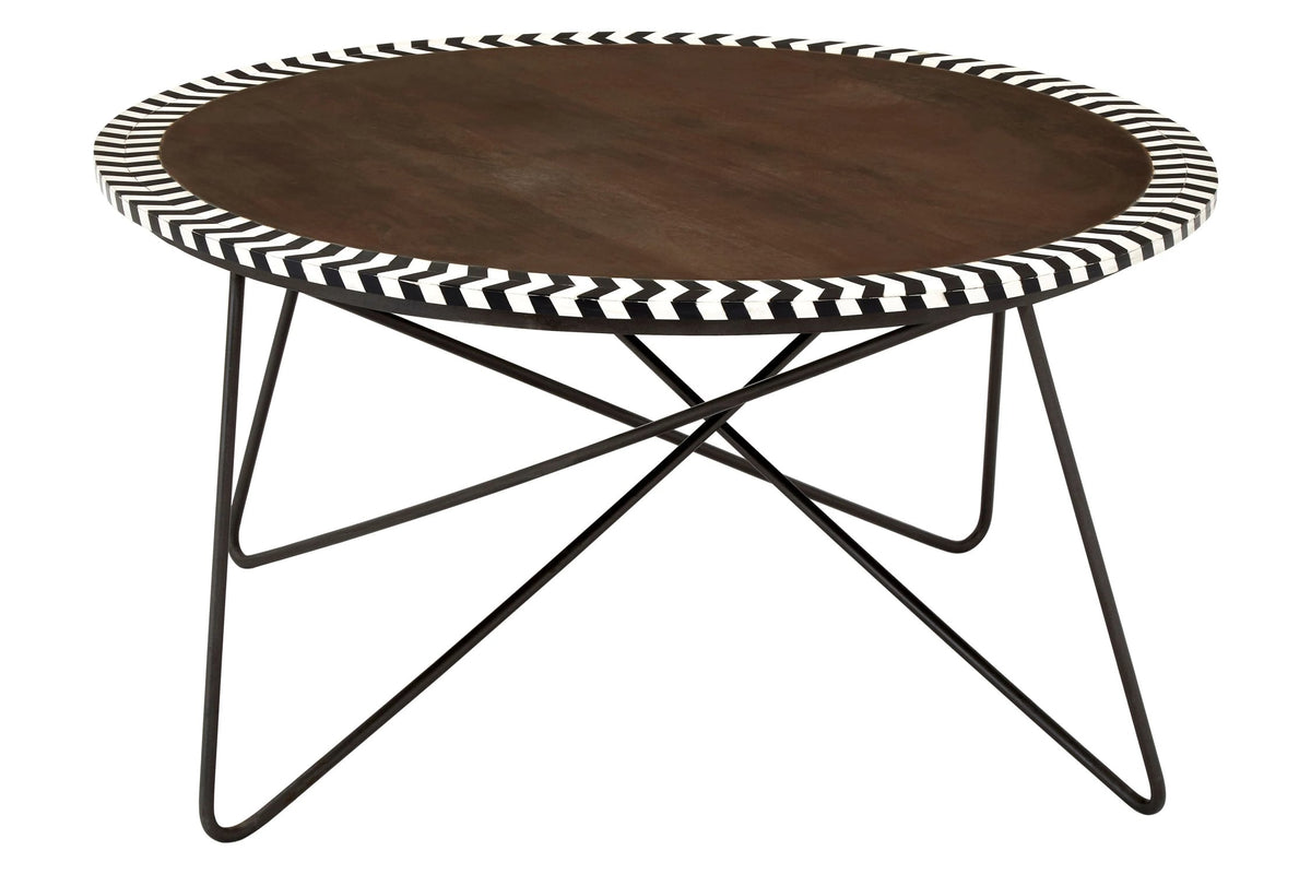 Bampton Round Acacia Wood Coffee Table with Mosaic Edge
