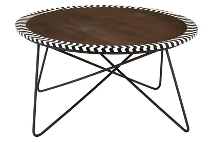 Bampton Round Acacia Wood Coffee Table with Mosaic Edge
