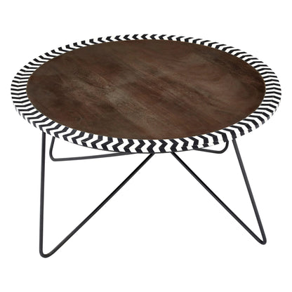 Bampton Round Acacia Wood Coffee Table with Mosaic Edge