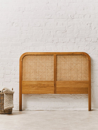 Cannes Rattan and Oak Wood Double Bed Headboard