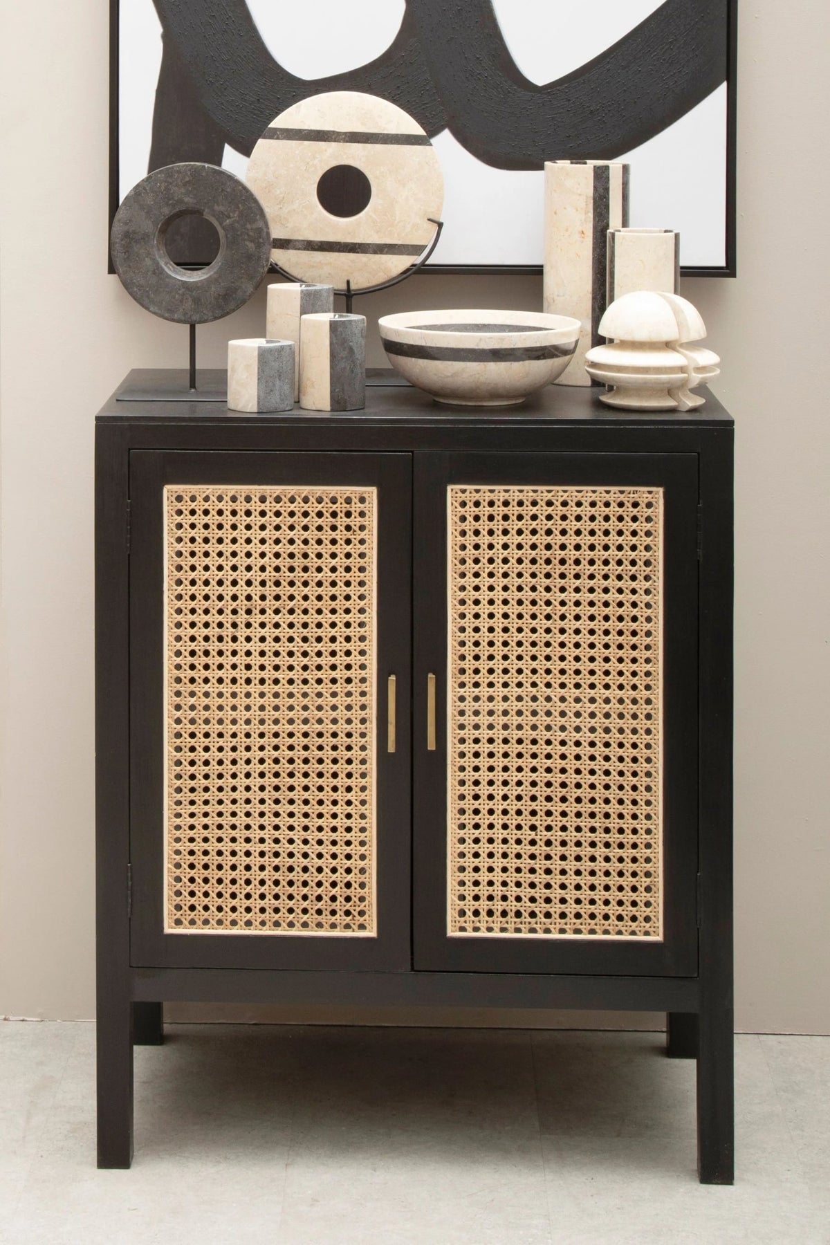 Hudson Black Sideboard with Two Rattan Doors