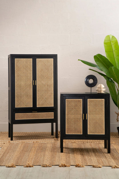 Hudson Black Sideboard with Two Rattan Doors
