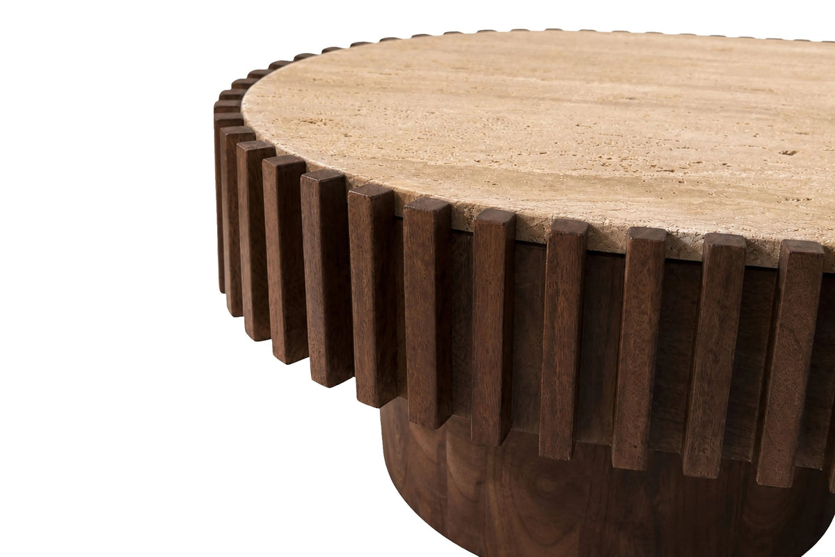 Prestbury Oval Travertine and Mango Wood Coffee Table