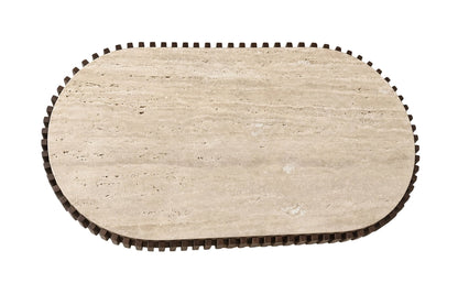 Prestbury Oval Travertine and Mango Wood Coffee Table