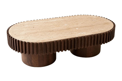 Prestbury Oval Travertine and Mango Wood Coffee Table