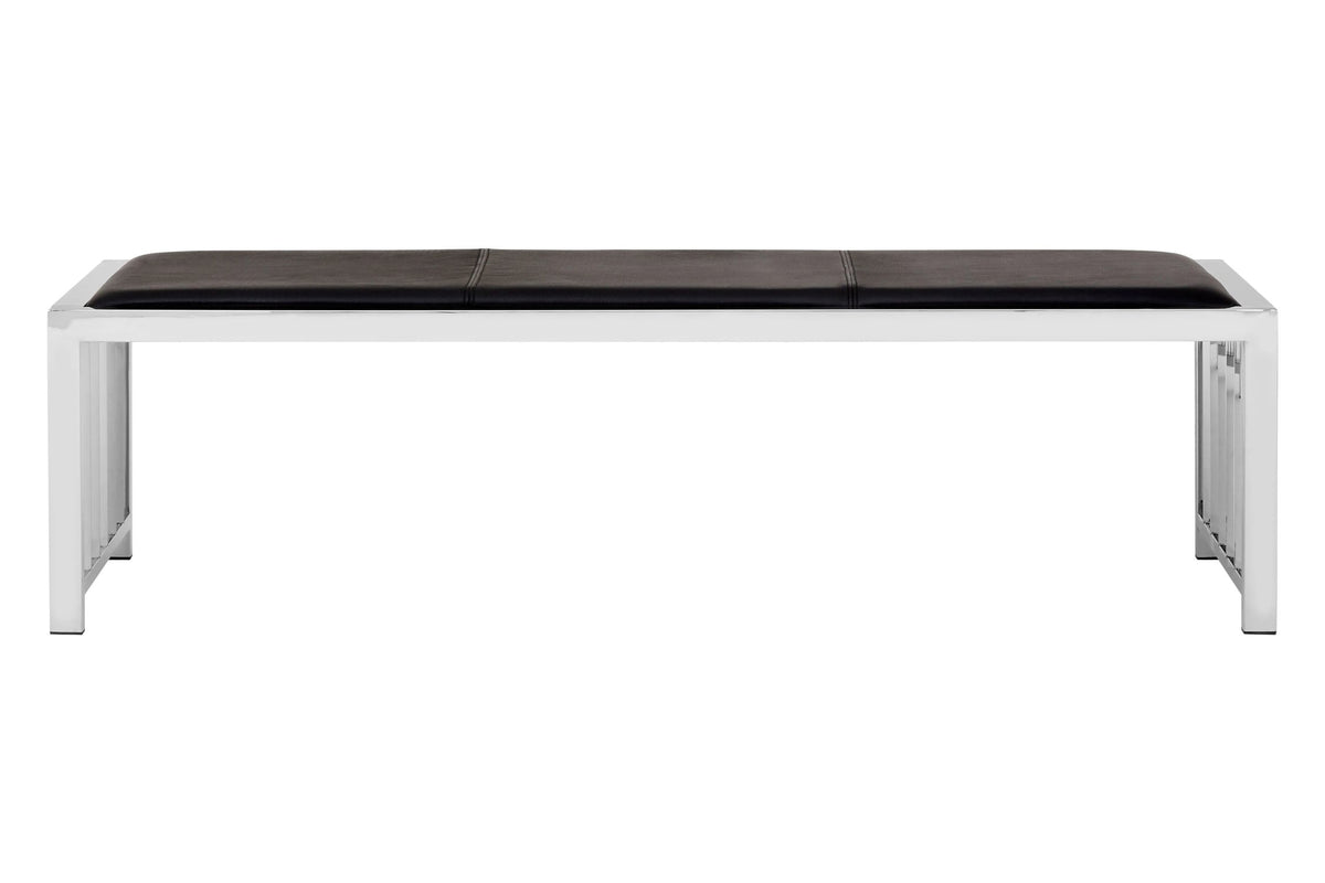 Porto Black Leather Bench #colour_stainless-steel