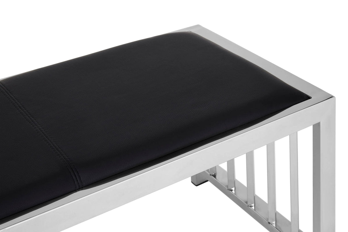 Porto Black Leather Bench #colour_stainless-steel