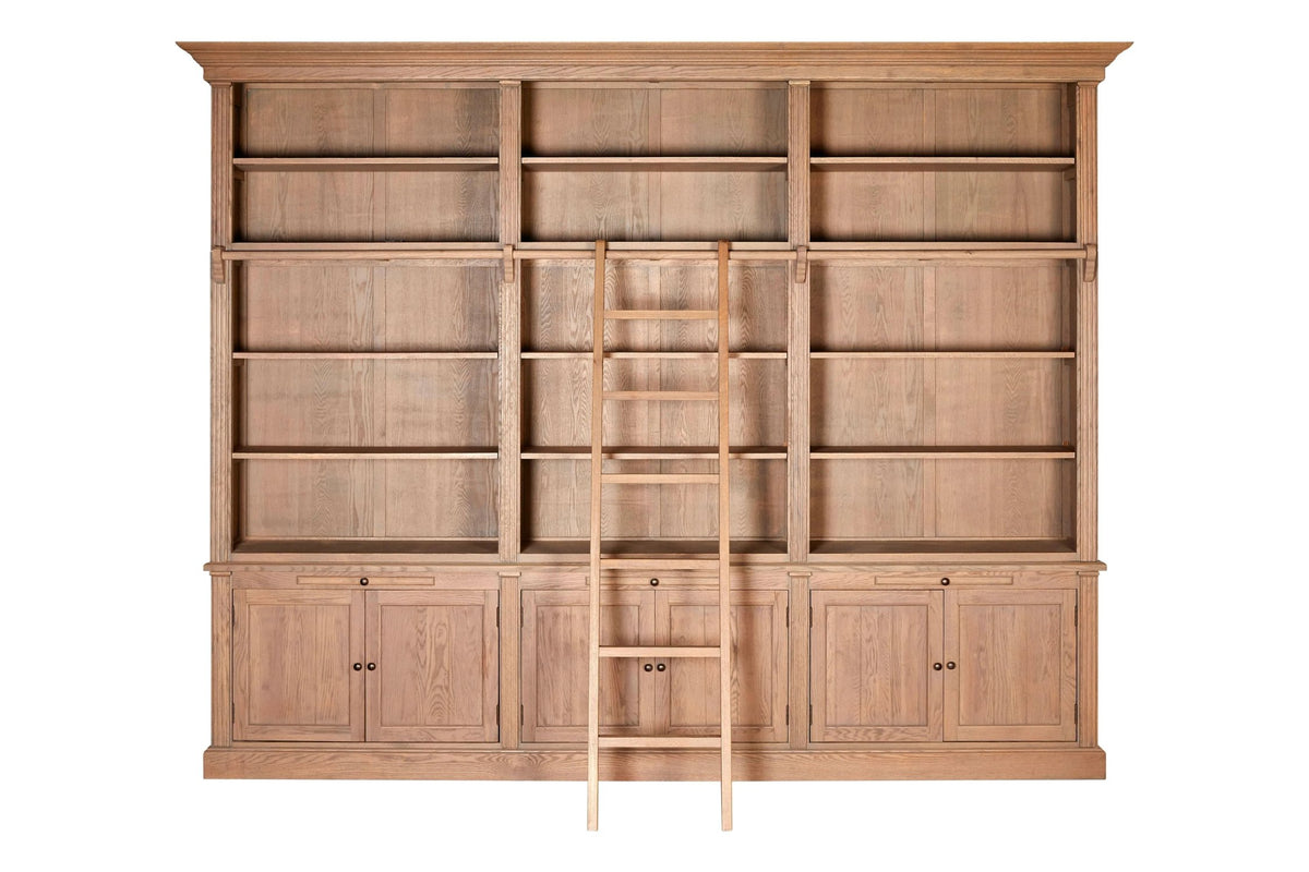 Cannes Washed Grey Oak Wood Large Bookcase with Ladder