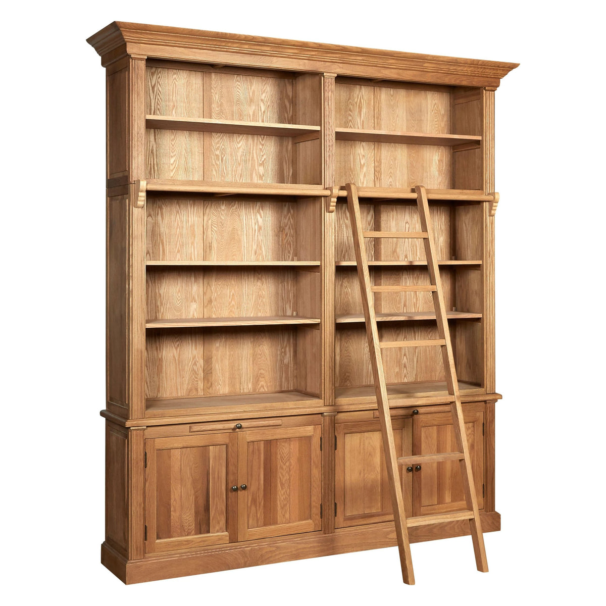 Cannes Wooden Finish 2 Section Bookcase with Ladder