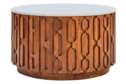 Studland Marble and Carved Mango Wood Round Coffee Table