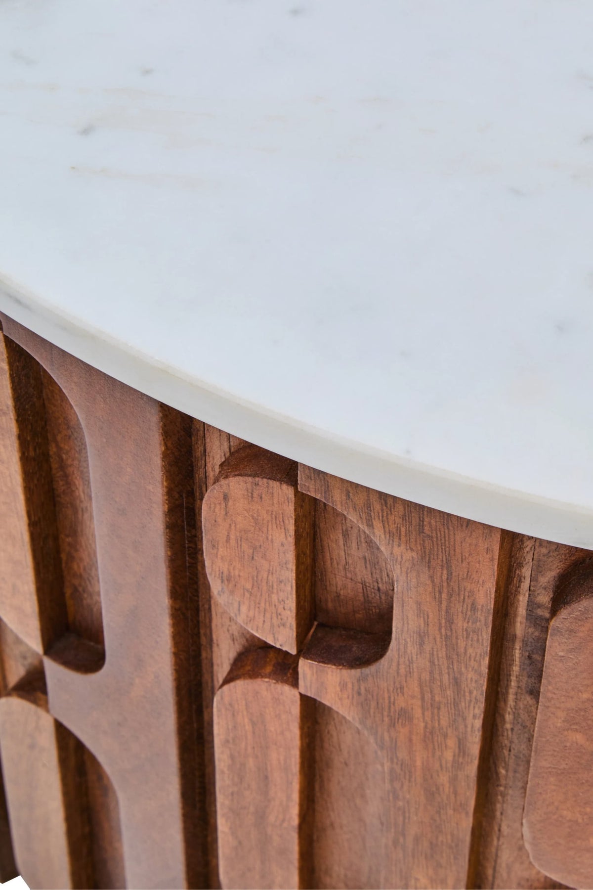 Studland Marble and Carved Mango Wood Round Coffee Table