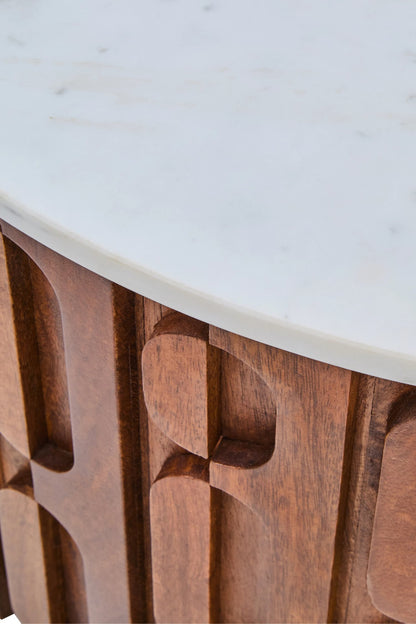 Studland Marble and Carved Mango Wood Round Coffee Table