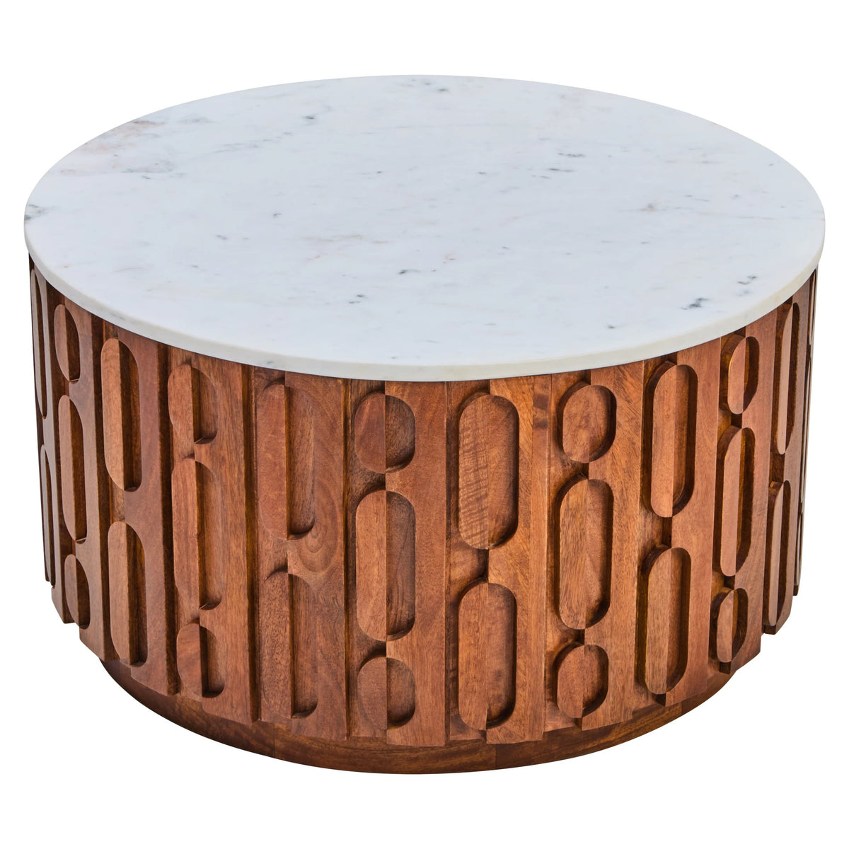 Studland Marble and Carved Mango Wood Round Coffee Table
