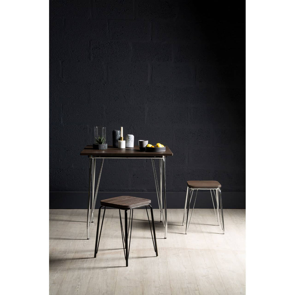Madison Metal and Elm Wood Square Dining Table 