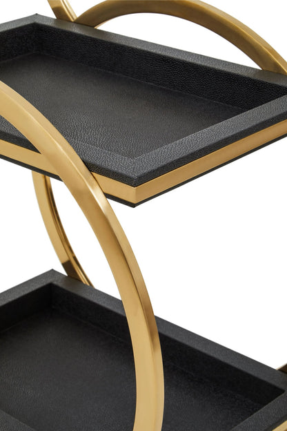 Laguna Gold and Black Shagreen Effect Two Tier Serving Trolley