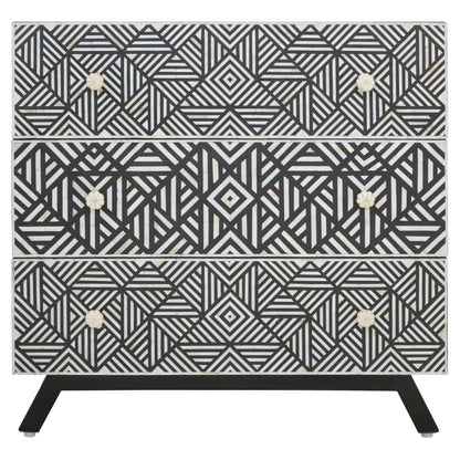 Porto Black and Mother of Pearl Chest of 3 Drawers
