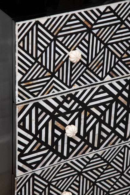 Porto Black and Mother of Pearl Chest of 3 Drawers