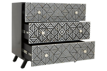 Porto Black and Mother of Pearl Chest of 3 Drawers