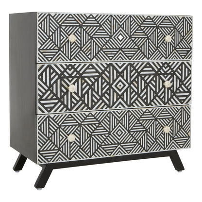 Porto Black and Mother of Pearl Chest of 3 Drawers