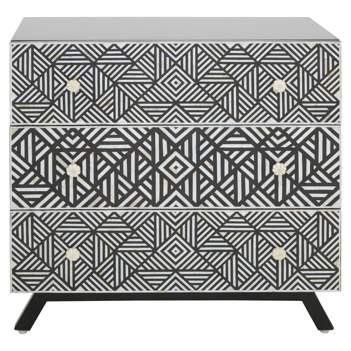 Porto Black and Mother of Pearl Chest of 3 Drawers