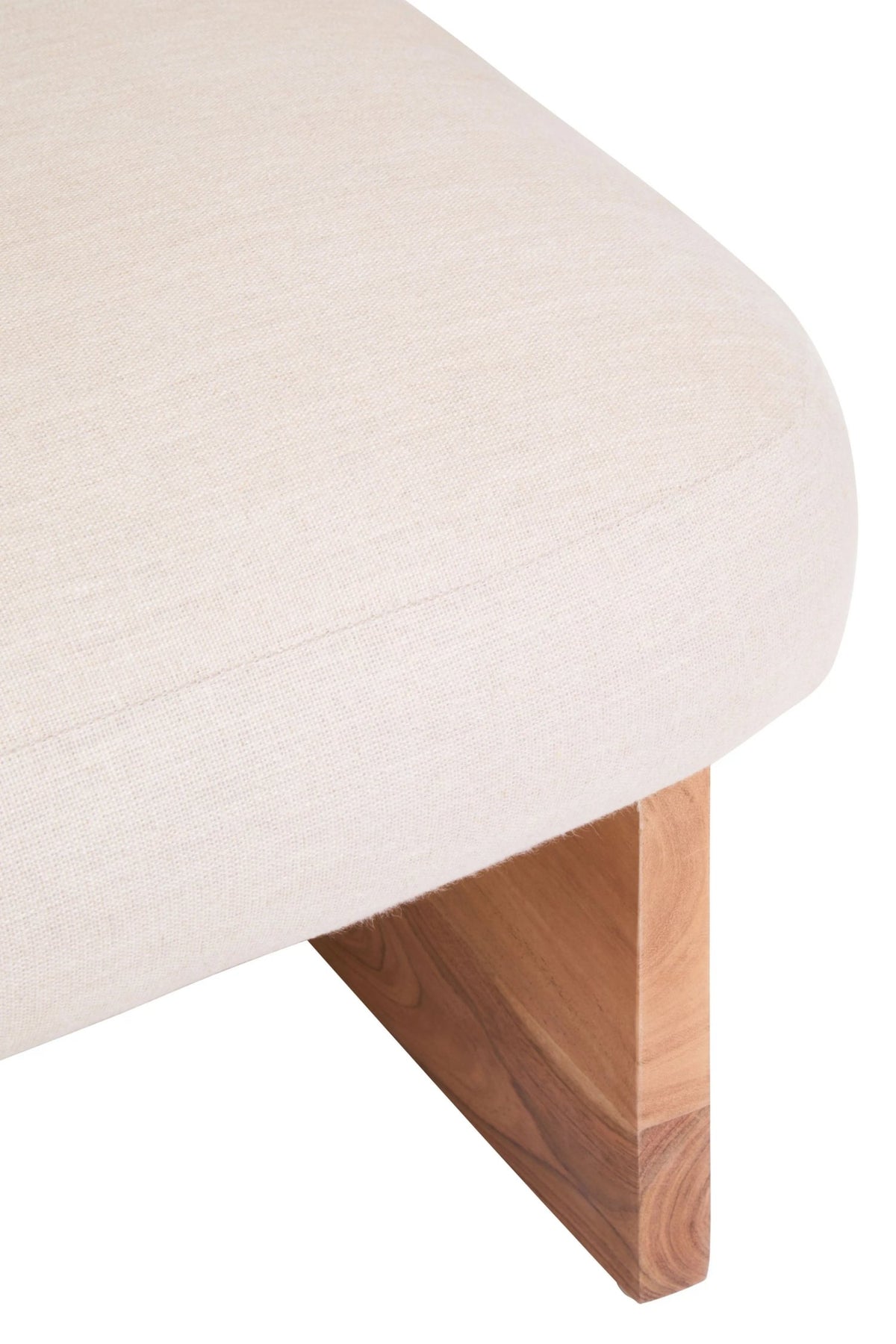 Notting Cream Linen Textured Footstool with Wood Base