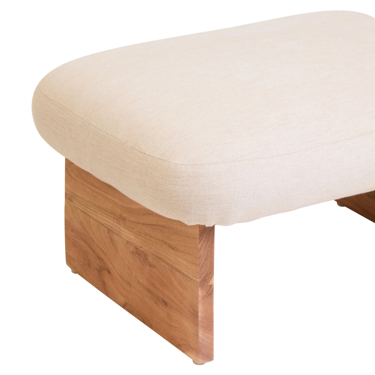 Notting Cream Linen Textured Footstool with Wood Base