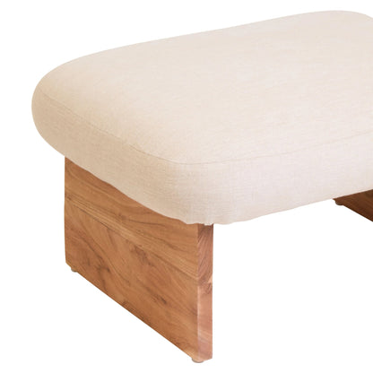 Notting Cream Linen Textured Footstool with Wood Base