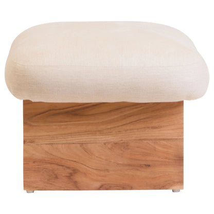 Notting Cream Linen Textured Footstool with Wood Base