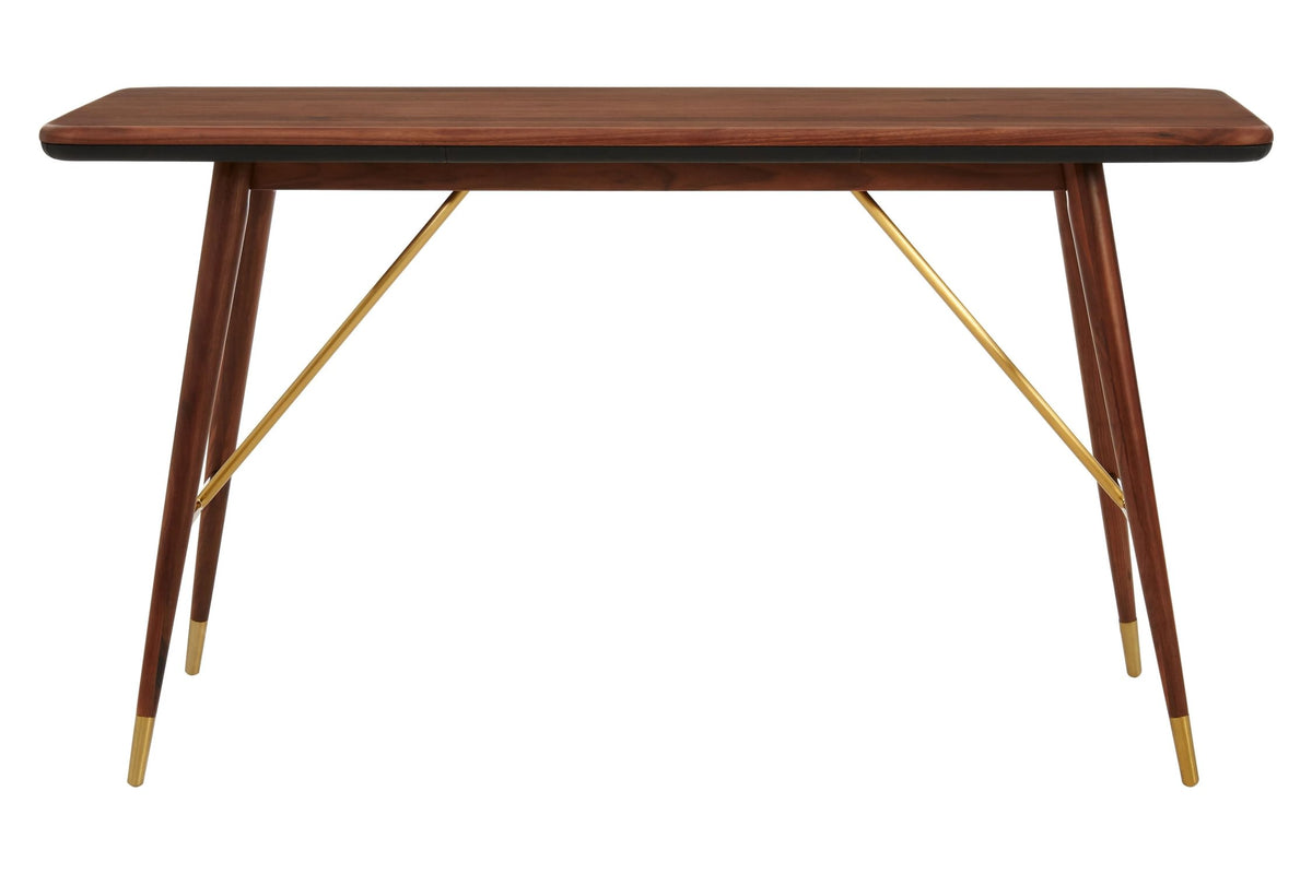 Hudson Walnut Wood Console Table with Leather Trim