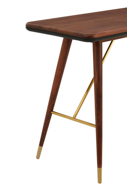 Hudson Walnut Wood Console Table with Leather Trim