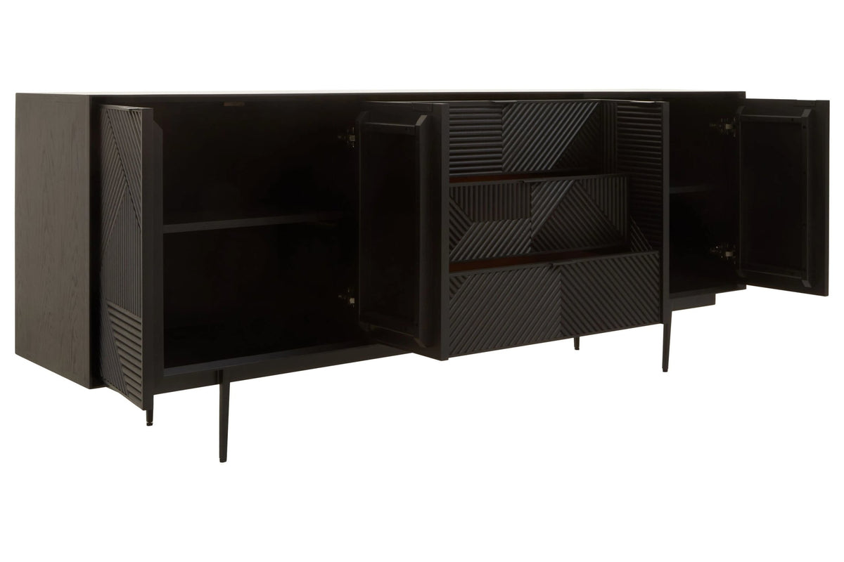 Granada Black Finish Sideboard with 4 Doors and 3 Drawers