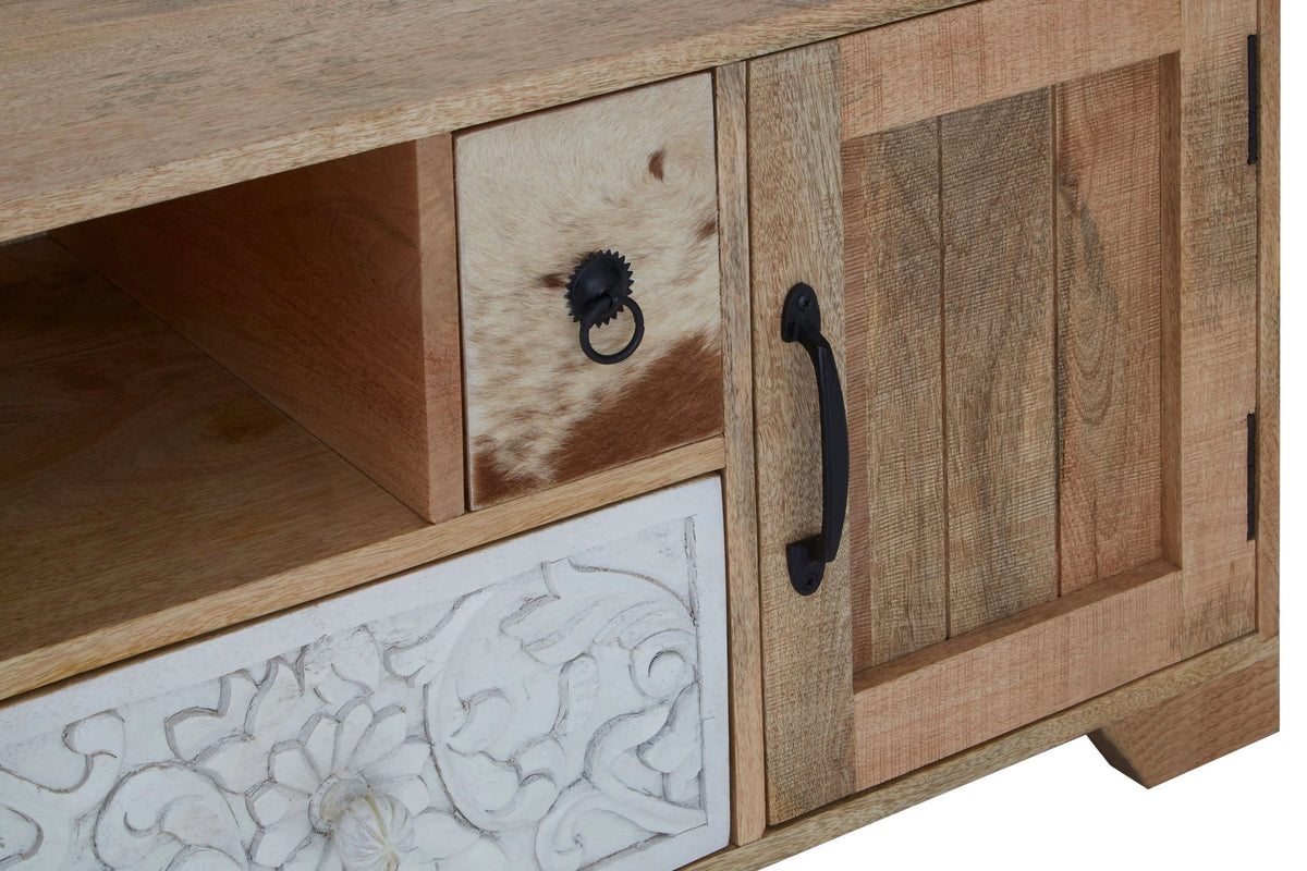 Bolton Mango Wood and Leather Media Unit