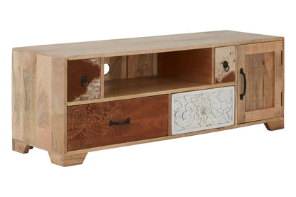 Bolton Mango Wood and Leather Media Unit
