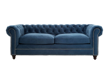 Seville Midnight Blue Velvet 3 Seater Chesterfield Sofa