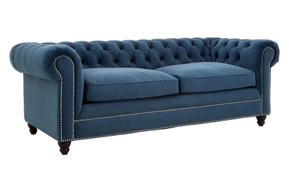 Seville Midnight Blue Velvet 3 Seater Chesterfield Sofa