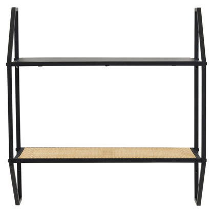 Porto Two Tier Rattan and Metal Wall Shelf