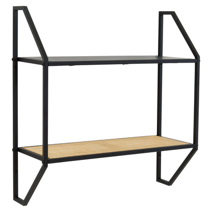 Porto Two Tier Rattan and Metal Wall Shelf